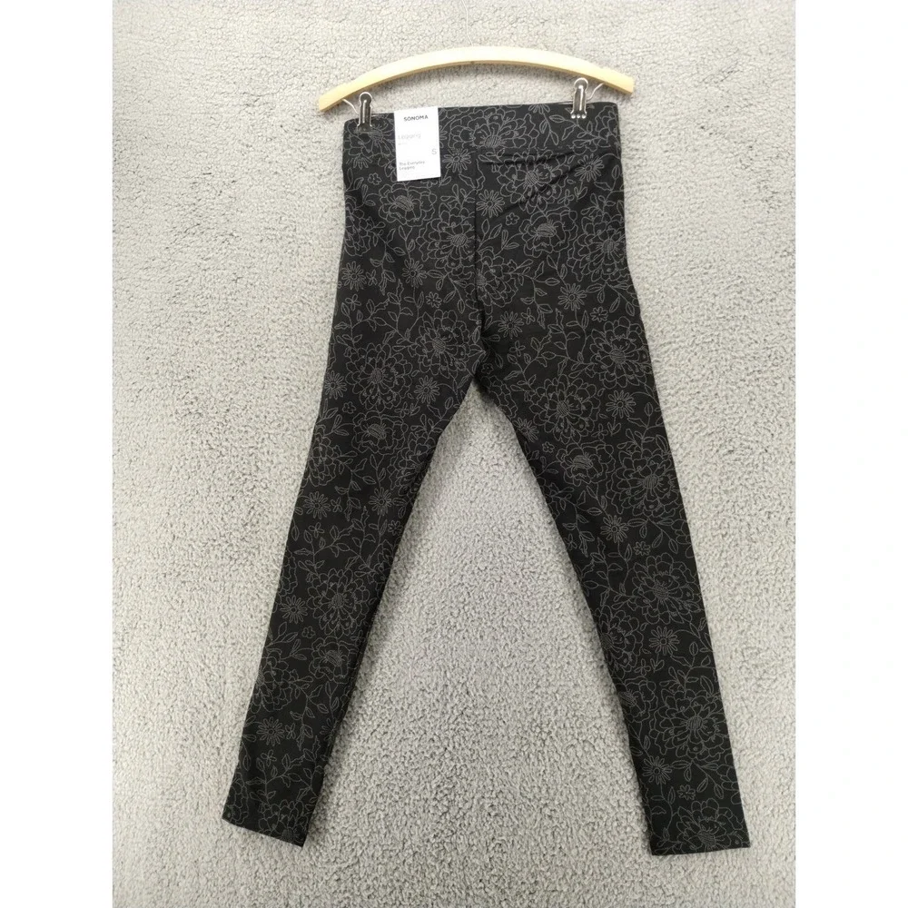 Sonoma Leggings Womens Small Black Floral Mid‎ Rise Non-see-through NWT